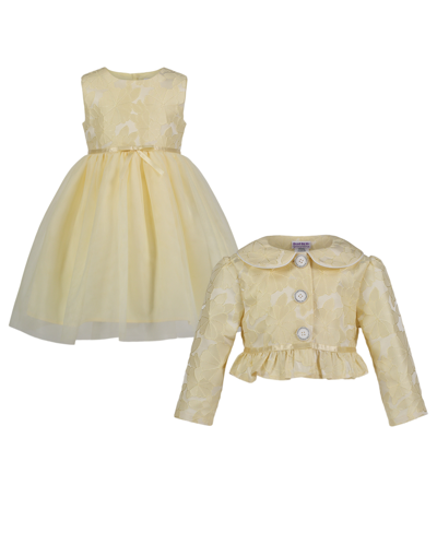 Blueberi Boulevard Kids' Little Girls Fit-and-flare Dress And Jacquard Crop Jacket Set In Spring Yellow