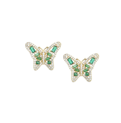 Sohi Women's Crystal Butterfly Stud Earrings In Green