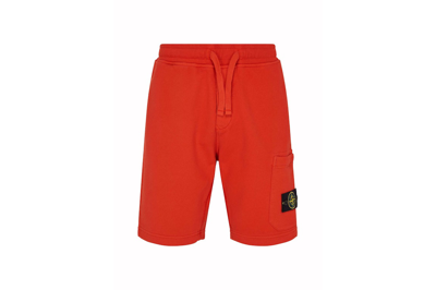 Pre-owned Stone Island Fleece Logo Shorts Orange Red