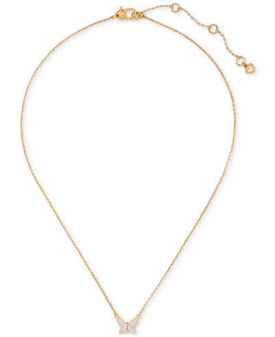 Kate Spade Gold-tone Cubic Zirconia & Colored Butterfly Pendant Necklace, 16" + 3" Extender In Pink.