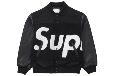 Pre-owned Supreme Big Logo Chenille Varsity Jacket Black