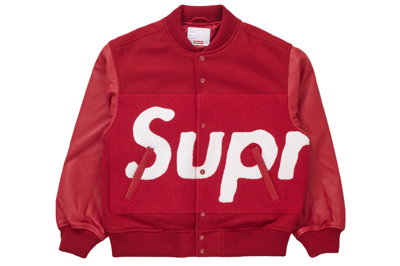 Pre-owned Supreme Big Logo Chenille Varsity Jacket Red