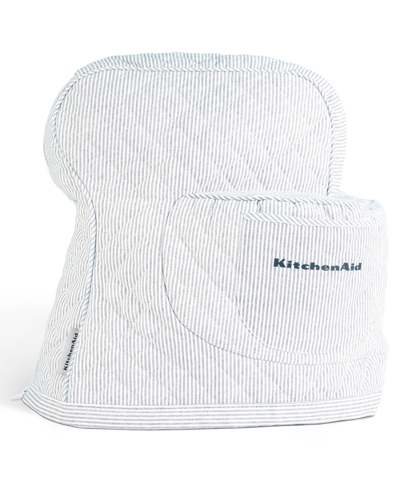 Kitchenaid Fitted Tilt-head Ticking Stripe Stand Mixer Cover With Storage Pocket Quilted, 14.37" X 18" X 10" In Ink Blue