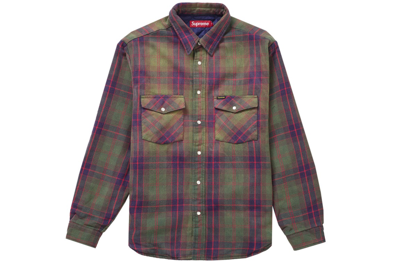 Pre-owned Supreme Quilted Flannel Snap Shirt Green
