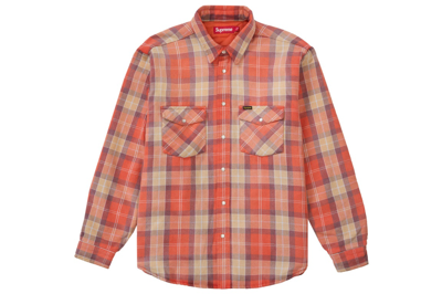 Pre-owned Supreme Quilted Flannel Snap Shirt Orange