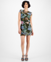 Guess Women's Eco Aida Mesh Short Sleeve Dress In Hanoi Green Floral Print