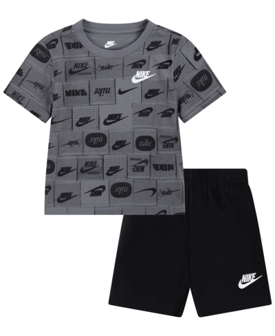 Nike Kids' Toddler Boys Sportswear Club Printed T-shirt And Shorts Set In Black