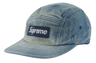 Pre-owned Supreme Washed Chino Twill Camp Cap (ss24) Dirty Indigo