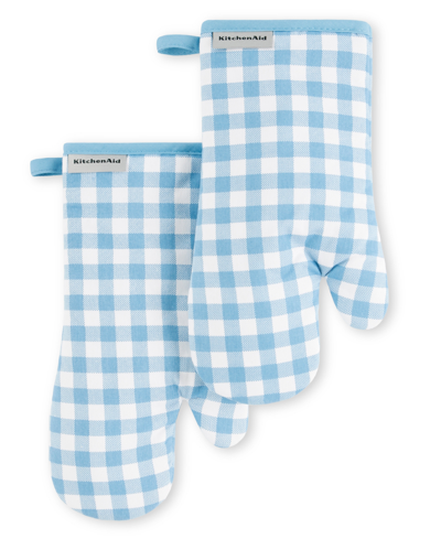 Kitchenaid Gingham Oven Mitt 2-pack Set, 7" X 13" In Blue Velvet