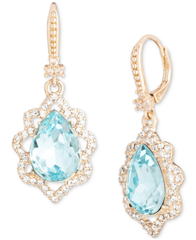 Marchesa Gold-tone Pave & Pear-shape Drop Earrings In Blue