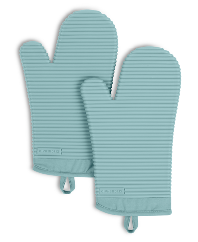 Kitchenaid Ribbed Soft Silicone Oven Mitt 2-pack Set, 7.5" X 13" In Fog Blue