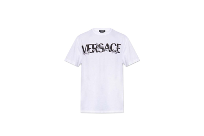 Pre-owned Versace Barocco Silhouhette Logo T-shirt White/black