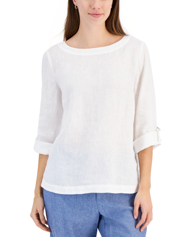 Charter Club Women's 100% Linen D-ring Top, Created For Macy's In Bright White
