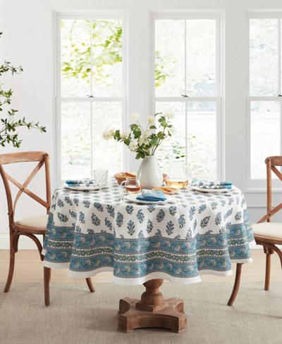 Elrene Tropez Block Print Stain Water Resistant Indoor And Outdoor Tablecloth, 70" X 70" Round In Multi