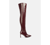 London Rag Minkles Patent Pu Statement Block Heel Long Boots In Burgundy