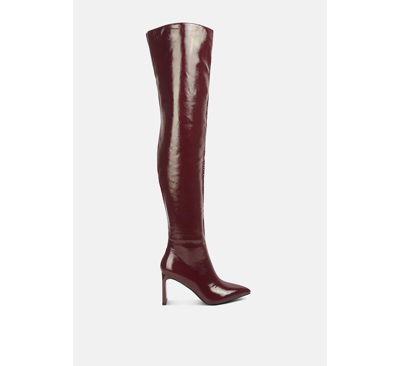 London Rag Minkles Patent Pu Statement Block Heel Long Boots In White