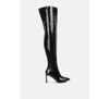 London Rag Minkles Patent Pu Statement Block Heel Long Boots In Black