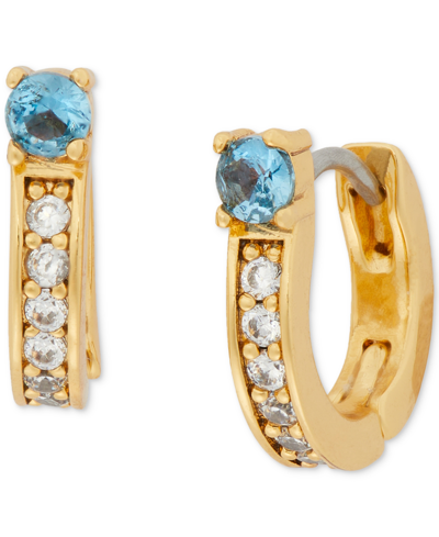 Kate Spade Gold-tone Small Cubic Zirconia & Stone Huggie Hoop Earrings, 0.47" In Blue,multi