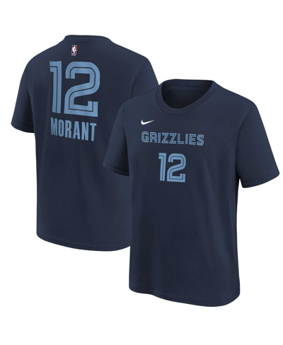 NIKE BIG BOYS JA MORANT NAVY MEMPHIS GRIZZLIES ICON NAME AND NUMBER T-SHIRT