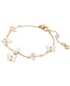 KATE SPADE GOLD-TONE CUBIC ZIRCONIA & MOTHER-OF-PEARL BUTTERFLY LINK BRACELET