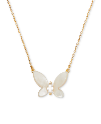 Kate Spade Gold-tone Cubic Zirconia & Mother-of-pearl Butterfly Statement Pendant Necklace, 18" + 3" Extender In White Multi