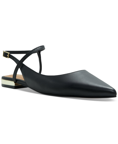 Aldo Sarine Ankle Strap Pointed Toe Flat In Black