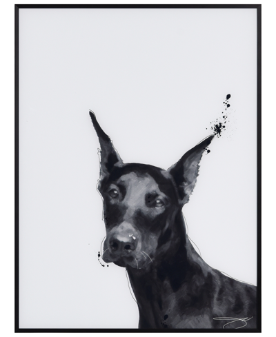Empire Art Direct "doberman" Pet Paintings On Printed Glass Encased With A Black Anodized Frame, 24" X 18" X 1" In Black And White