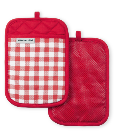Kitchenaid Gingham Pot Holder 2-pack Set, 7" X 10" In Passion Red