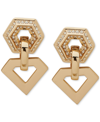 KARL LAGERFELD GOLD-TONE PAVE HEXAGON & TRIANGLE DROP EARRINGS