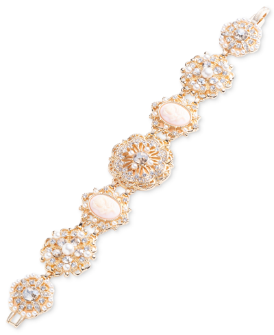 Marchesa Gold-tone Crystal & Imitation Pearl Flower Cameo Flex Bracelet