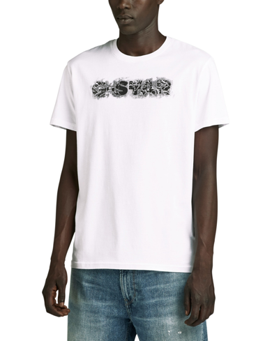G-star Raw Men's Short Sleeve Crewneck Distressed Logo T-shirt In White