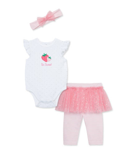Little Me Girls' So Sweet Bow Headband, Bodysuit & Skirted Leggings Set - Baby In Pink