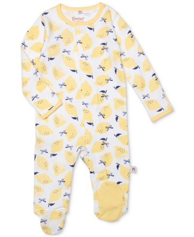 Easy Magnetic Close Baby Girls Magnetic Printed Cotton Footed Coverall In Lemondrop