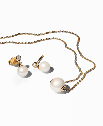 Pandora 14k Gold-plated Pearl Halo Necklace And Earring Gift Set