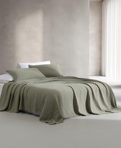 Calvin Klein Essential Garment Washed Cotton Jacquard Coverlet, Queen In Vetiver Green