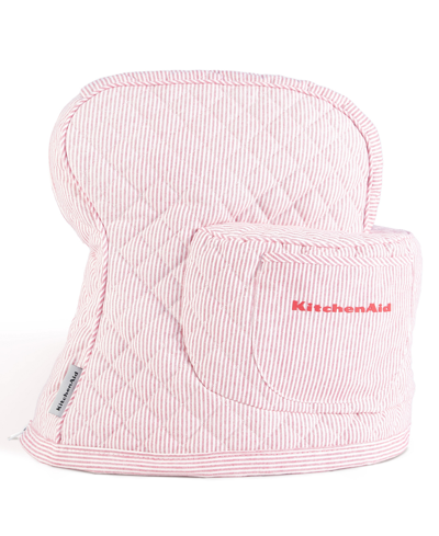 Kitchenaid Fitted Tilt-head Ticking Stripe Stand Mixer Cover With Storage Pocket Quilted, 14.37" X 18" X 10" In Hibiscus Pink