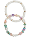 LUCKY BRAND GOLD-TONE 2-PC. SET MULTICOLOR MIXED STONE BEADED STRETCH BRACELETS