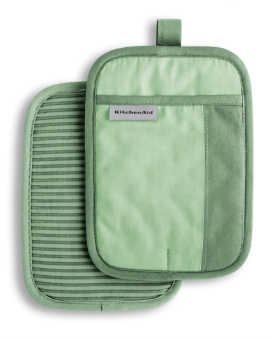 Kitchenaid Beacon Two-tone Pot Holder 2-pack Set, 7" X 10" In Pistachio,graphite Green