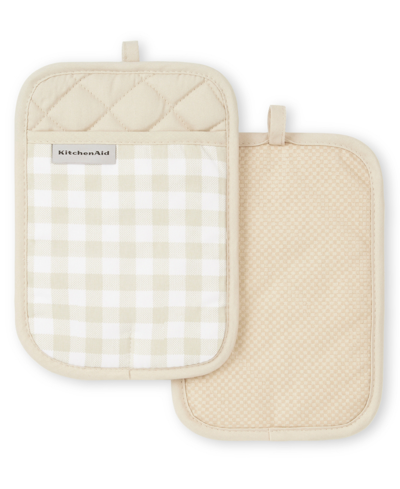 Kitchenaid Gingham Pot Holder 2-pack Set, 7" X 10" In Milkshake