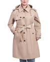LONDON FOG WOMEN'S PLUS SIZE BELTED HOODED WATER-RESISTANT TRENCH COAT