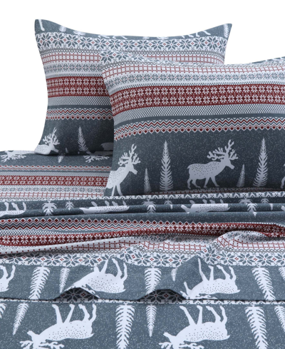 Tribeca Living Cotton Flannel 4-pc Extra Deep Pocket Sheet Set, Queen In Dark Gray Reindeers