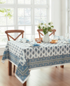 ELRENE TROPEZ BLOCK PRINT STAIN WATER RESISTANT INDOOR AND OUTDOOR TABLECLOTH, 60" X 144" RECTANGLE