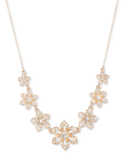Marchesa Gold-tone Crystal Flower Statement Necklace, 16" + 3" Extender In White