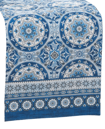 Elrene Vietri Medallion Blue Block Print Stain Water Resistant Indoor And Outdoor Table Runner, 13" X 70" In Multi