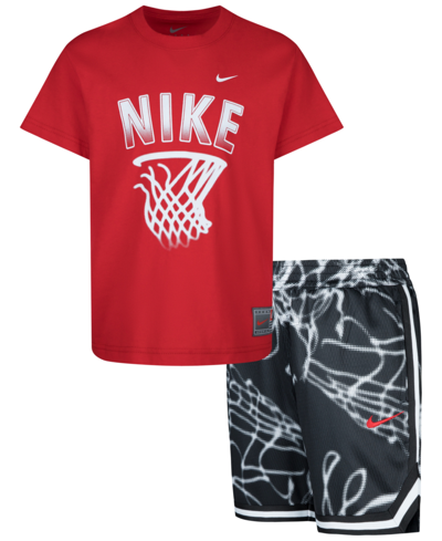 Nike Kids' Toddler Boys Mesh T-shirt And Shorts, 2 Piece Set In Black