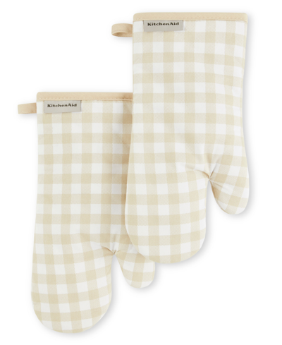 Kitchenaid Gingham Oven Mitt 2-pack Set, 7" X 13" In Milkshake