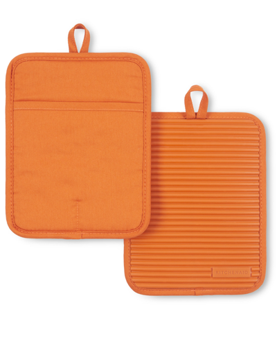 Kitchenaid Ribbed Soft Silicone Pot Holder 2-pack Set, 7" X 9" In Honey