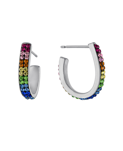 Macy's Women's Rainbow Color Crystals J Post Hoop Earrings In Multi