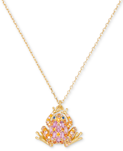 Kate Spade Gold-tone Cubic Zirconia Frog Mini Pendant Necklace, 16" + 3" Extender In Pink.