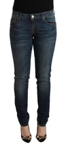 Acht Blue Washed Cotton Slim Fit Denim Low Waist Jeans In Blue